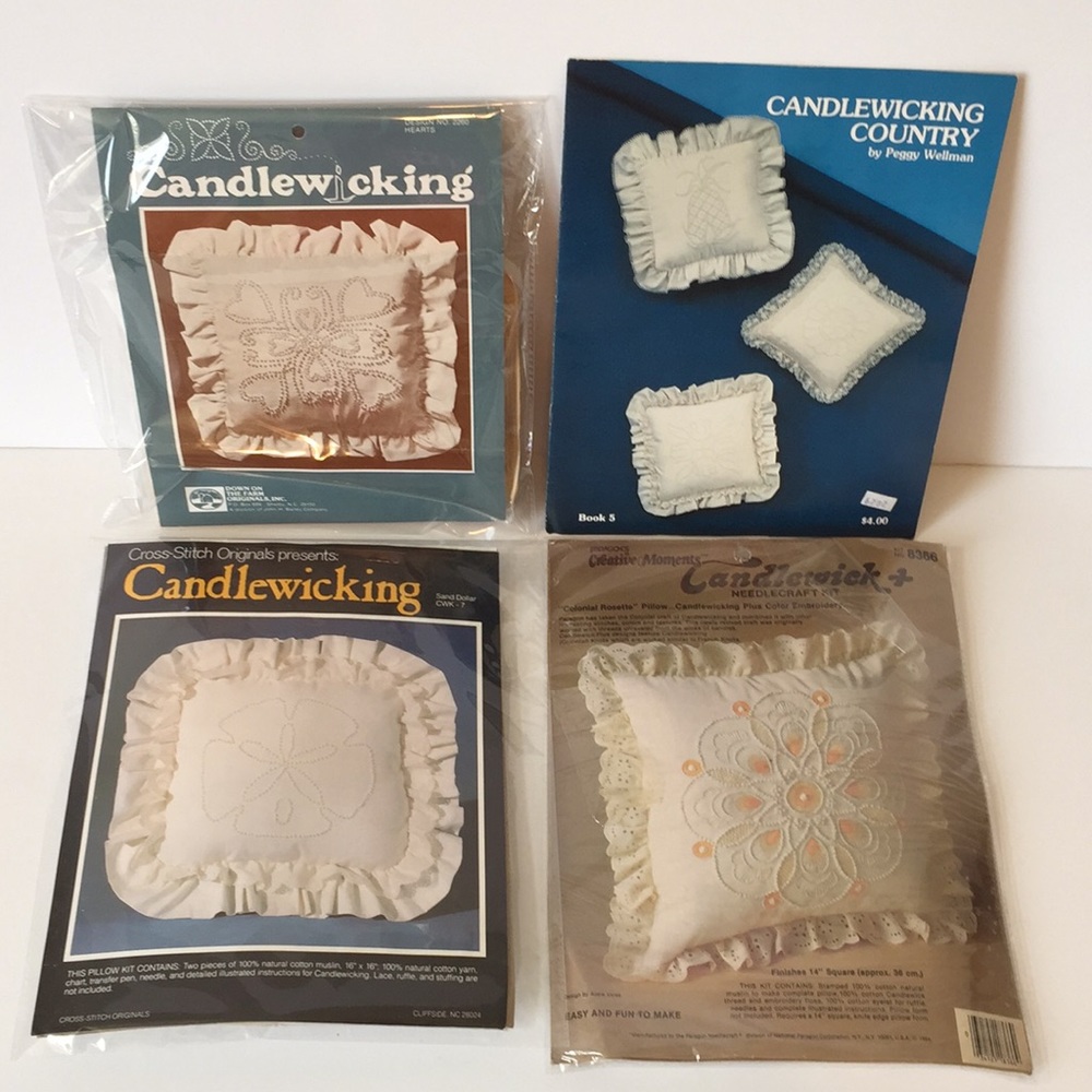 3 Vtg 80's Candlewicking Needlecraft Pillow Kits